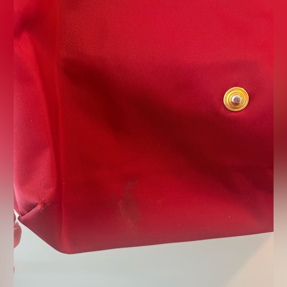 Longchamp Nylon Tote in Red with Brown Trim - Picture 8 of 16
